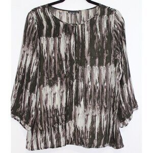 WILLI SMITH Womens Pullover Top Blouse Large Grey Black Abstract 3/4 Sleeves EUC